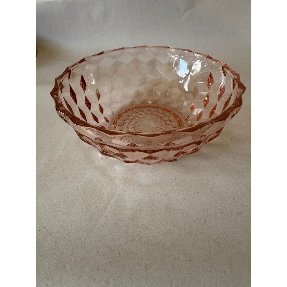 Vintage Pink Depression Glass Bowl Diamond Point Honeycomb Pattern Scalloped